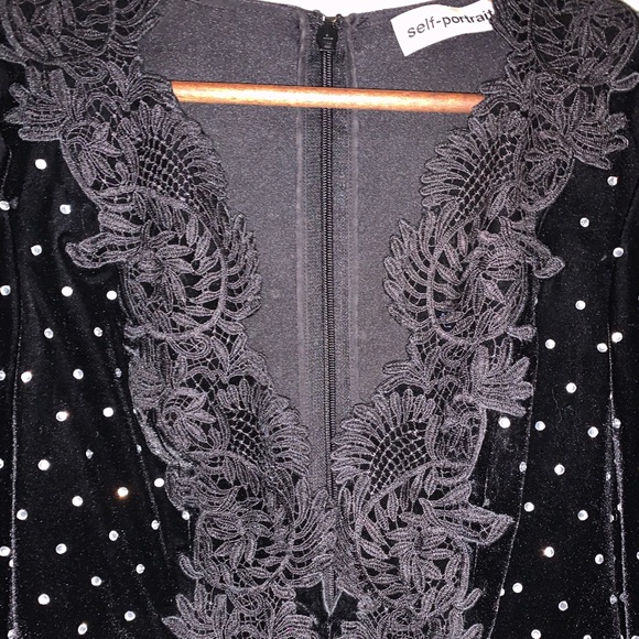 Sparkling Self-Portrait Velvet Dress with rhinestone embellishments throughout - Picture 6 of 13